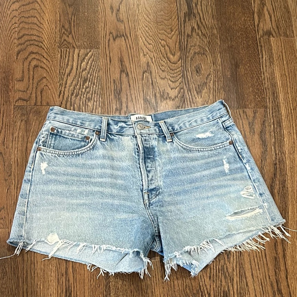 Agolde Blue Distressed Jean Shorts
